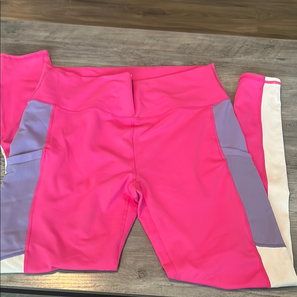 Fabletics Power Hold Pink and Purple Leggings